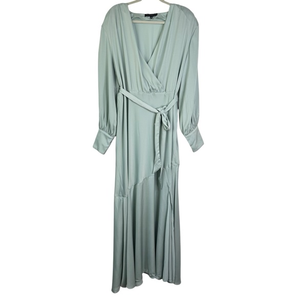 NWT ELOQUII Plus Size 22 Blue Green Pastel Satin Maxi Dress Semi-Formal Holiday - Picture 2 of 14